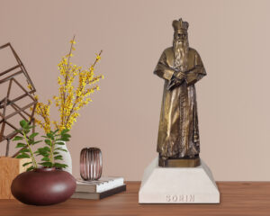 Father Sorin 16" Lost-Wax Bronze Golden-Brown Patina on Cast-Stone Base