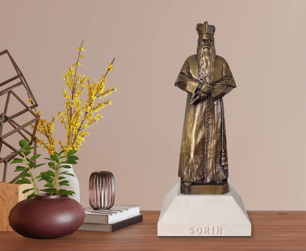 Father Sorin 16″ Lost-Wax Bronze Golden-Brown Patina on Cast-Stone Base